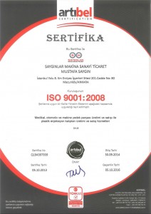 Saygınlar Makina ISO 9001:2008 Sertifikası